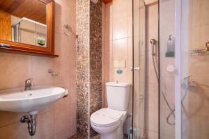 a bathroom with a toilet and a sink and a shower at Nontas Home 26 in Kalamitsi