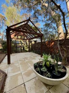 a pergola and potted plants on a patio at The Lodge Blackheath in Blackheath