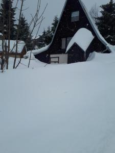 a house with snow on the roof at Ferienhaus Wittmann in Kurort Oberwiesenthal