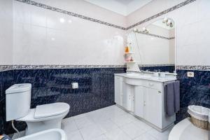 a bathroom with a toilet and a sink and a mirror at Villa Raposo em Porches in Porches +27 photos