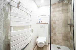 a bathroom with a toilet and a shower at Appt bien agencé, bien placé-Châtel in Châtel +12 photos