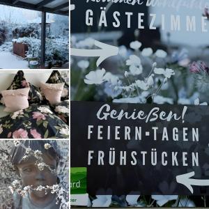 a collage of photos with flowers and a woman at Gästehaus 26 I 2 in Bad Urach