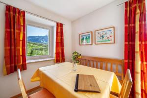 a dining room with a table and a window at Gasserhof Ferienwohnung Gravenstein in Caines