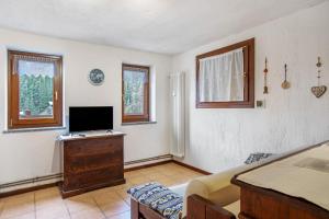 a bedroom with a bed and a tv on a dresser at Valtournenche, monolocale in centro in Valtournenche +6 photos