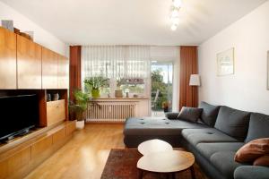 a living room with a couch and a tv at Ferienwohnung Schwenck in Kressbronn am Bodensee