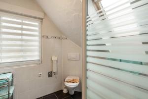 a bathroom with a toilet and a window at Ferienhaus 'am Aartalsee' in Ahrdt +22 photos