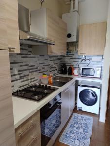 a kitchen with a stove and a sink at Nice Lake view apartment in Ispra