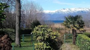 a garden with a view of a lake and mountains at Nice Lake view apartment in Ispra