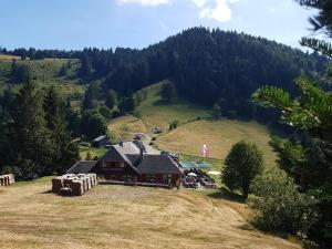 an aerial view of a house on a hill at Ferienwohnung am Geißberg in Kleines Wiesental