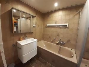 a bathroom with a tub and a sink and a bath tub at Ferienwohnung am Geißberg in Kleines Wiesental +23 photos