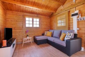 a living room with a couch and a tv at La Cabañita de Javi in Tuineje