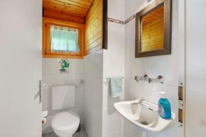 a white bathroom with a toilet and a sink at Haus 7 Bernau in Bernau im Schwarzwald +21 photos