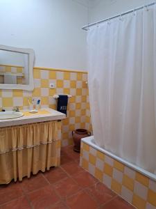 a bathroom with a shower and a sink and a toilet at Monte Horta da Velhinha in Redondo +11 photos