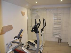 a room with a gym with a treadmill and a shower at Ferienwohnung Eva Maria in Mahlberg