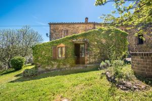 an old stone house with green ivy on it at Podere Montorgialino in Murlo