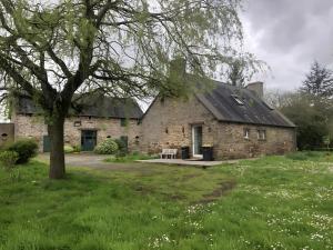 an old stone house with a tree in front of it at Gîte De La Ferme Du Tilleul in La Pellerine