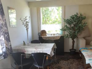 a room with a table and chairs and a window at Ferienhaus Fechter in Lanz