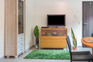 a living room with a television on a dresser at Ferienwohnung Lago in Konstanz