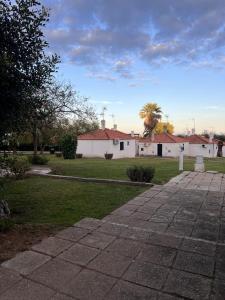 a yard with a house and a palm tree at Casa Dade in Tavira