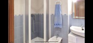 a bathroom with a shower with a toilet and a sink at Escapada Ideal en Oropesa in El Borseral