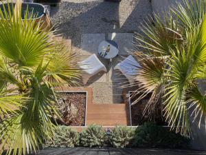 an aerial view of a house with palm trees at La Saint Pabu'lle in Pléneuf-Val-André +4 photos