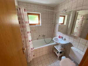 a bathroom with a sink and a tub and a toilet at Haus Sonnengarten in Seelbach