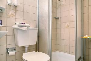 a bathroom with a toilet and a shower at Ferienwohnungen Landhaus Strell in Bad Griesbach +16 photos