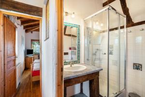 a bathroom with a sink and a shower at Maison Fleurie in Mitschdorf