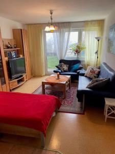 a living room with a couch and a table at Ferienwohnung Ingrid Rautenberg in Krautheim