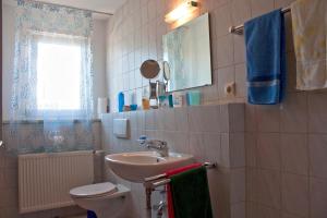 a bathroom with a toilet and a sink at Obst- und Ferienhof Schäfler in Hattnau +36 photos