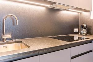 a kitchen with a sink and a counter top at La Grambla App Saslonch 1 in Santa Cristina Gherdëina