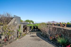 a garden with a stone wall and some plants at Finca El Refugio in Teguise