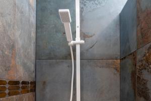 a shower in the corner of a bathroom at L'Eclose Chambre Kergoz in Le Guilvinec +26 photos
