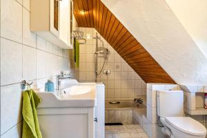 a bathroom with a sink and a toilet at Ferienwohnung Eichkater in Dannau