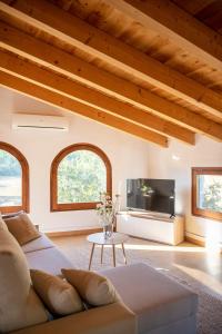 a living room with a couch and a tv at L'Altell in Montagut