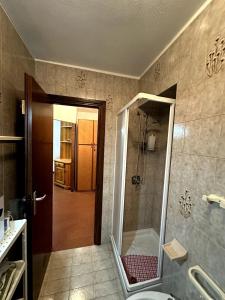 a bathroom with a shower and a toilet at Appartamento Bardonecchia in Bardonecchia
