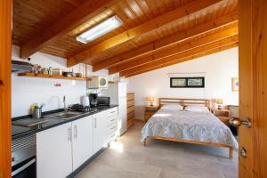 a kitchen with a bed and a sink in a room at The Wave House - Oceanfront in Jardim do Mar +17 photos