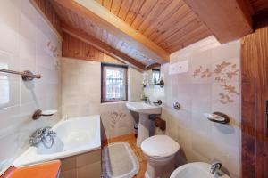a bathroom with a sink and a toilet and a tub at Villa Maria Auronzo in Auronzo di Cadore +17 photos