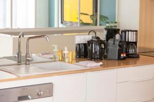 a kitchen counter top with a sink and appliances at Le Pied-à-terre in Bénodet +19 photos