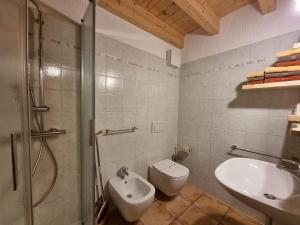 a bathroom with a toilet and a sink and a shower at Appartamento Adamello 7 in Pinzolo +17 photos