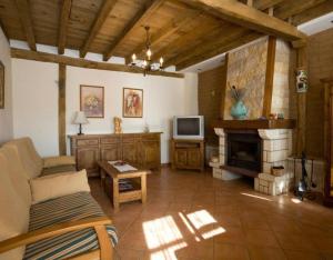 ein Wohnzimmer mit Sofa und Kamin in der Unterkunft Las Espigas in Canalejas de Peñafiel