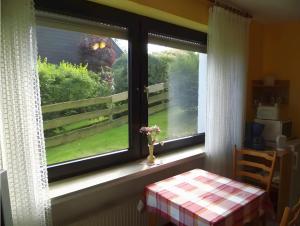 a window with a vase of flowers sitting on a window sill at Apartment Neuenrade in Neuenrade +5 photos
