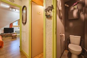 a bathroom with a toilet and a living room at L'Edelweiss in Saint-Pierre-de-Chartreuse +14 photos