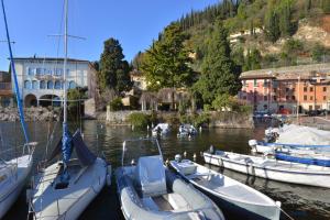 a group of boats are docked in a harbor at Casa Vacanze Matisse in Toscolano Maderno