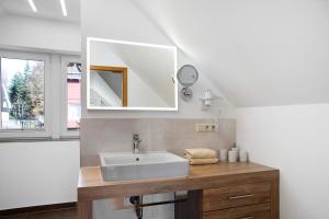 a bathroom with a sink and a mirror at Ferienwohnung Tannenblick 7-5 in Oberhof