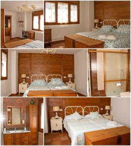 a collage of four pictures of a bedroom with two beds at Casa Mariano in Turégano