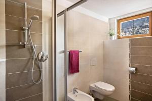 a bathroom with a toilet and a shower at Golserhof Kristall in Cadipietra