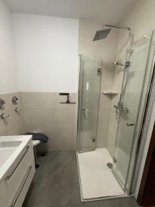 a bathroom with a shower and a sink at Ferienwohnung M Keller in Hollfeld