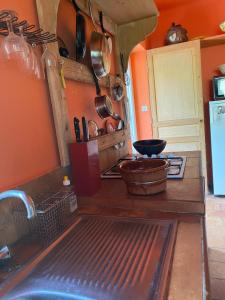 a kitchen with a sink and a counter with utensils at Buvolaccia in Sampolo
