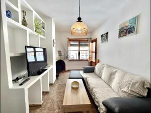 a living room with a couch and a tv at Apartamento Rey Melchor in Trevélez